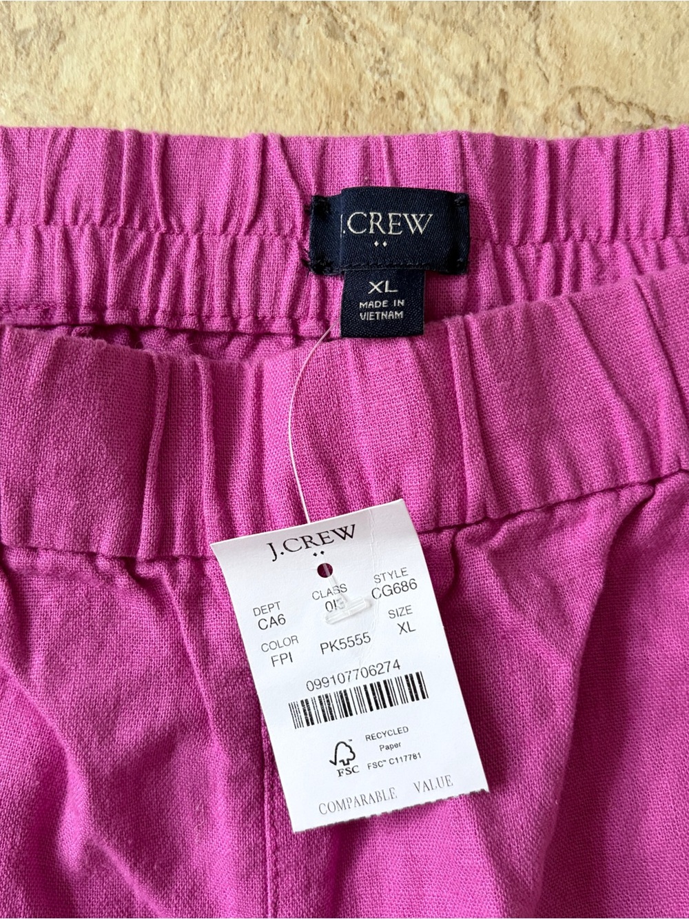 J.Crew Linen Blend Pull On Shorts XL Pink Elastic Waist Casual Summer NWT Barbie - Picture 3 of 6